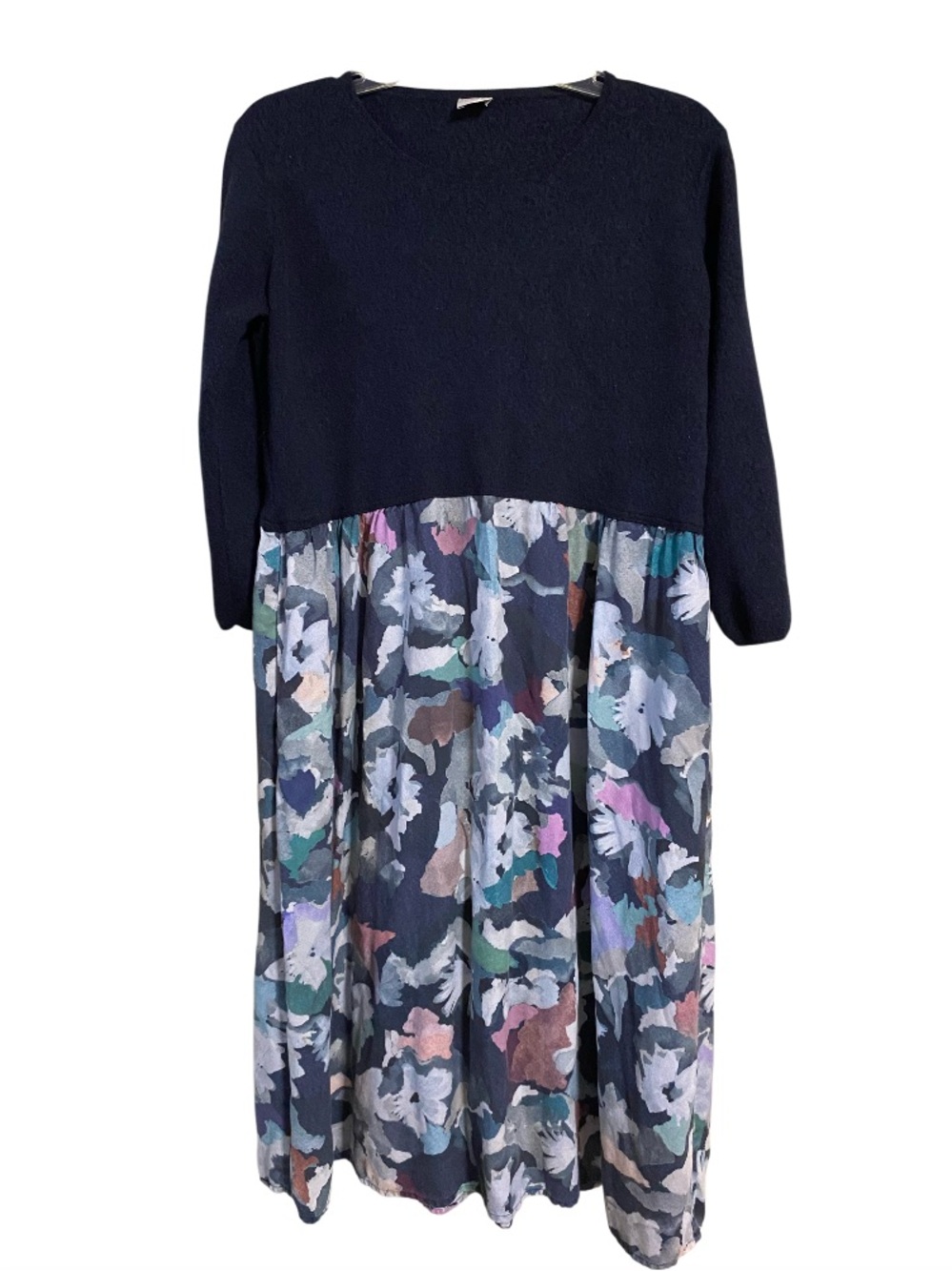 POETRY • 100% Wool & Lyocell • Navy • Floral Midi Dress